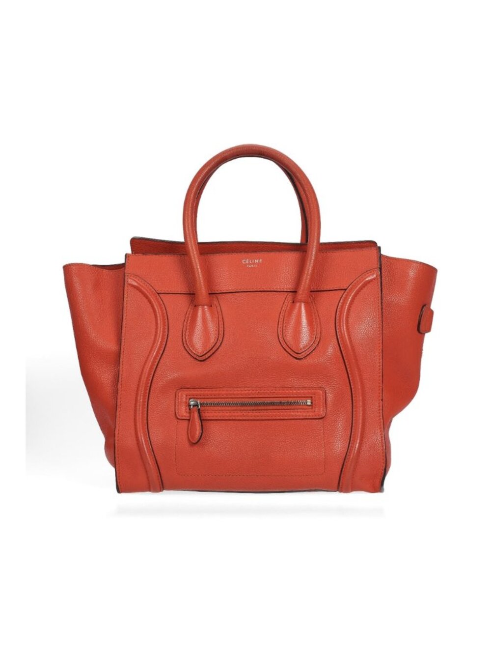 Celine Luggage Tote Coral Red Calfskin Top Handle Bag